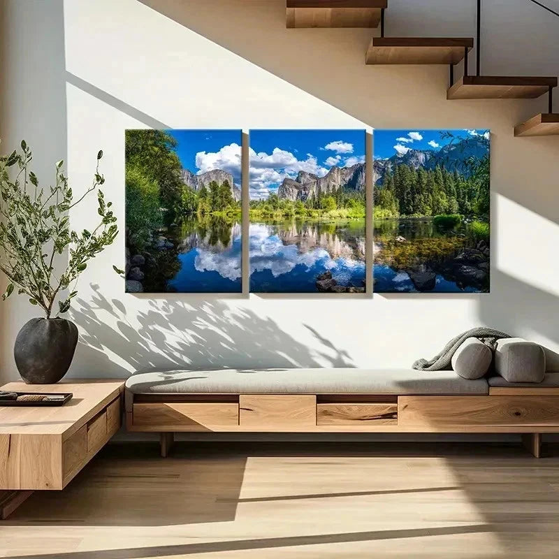 3pcs Art with Mountains Lake and Forest Wall Art Set Canvas Framed 50x70cm - High Quality Print 100% Australian Made Wall Canvas Ready to Hang - Bella Home Decor