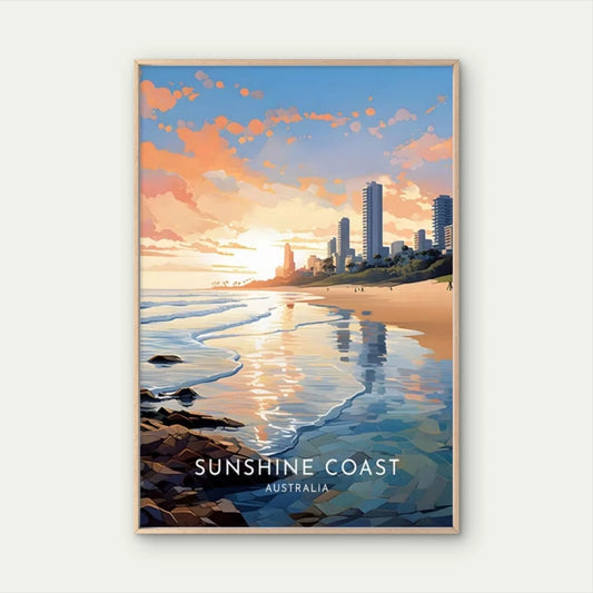 Sunshine Coast Australia Cityscape Travel Poster Print Wall Art