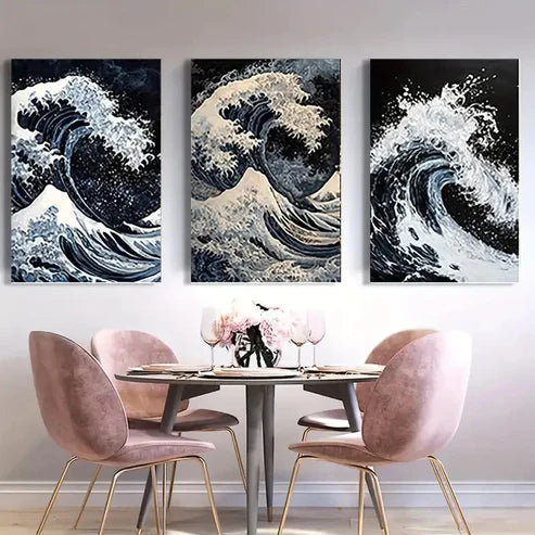 3pcs Ocean Wave Abstract QWA Wall Art Set Canvas Unframed - High Quality Print 100% Australian Made Wall Canvas