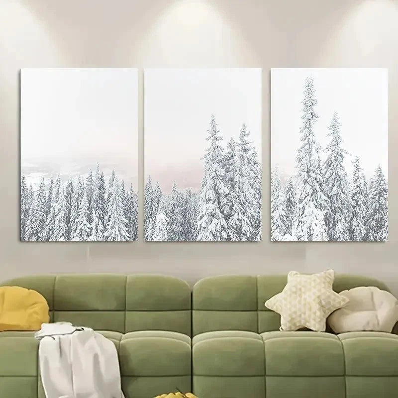 3pcs Snowy Trees Art Wall Art Metal Print Ready to Hang Art