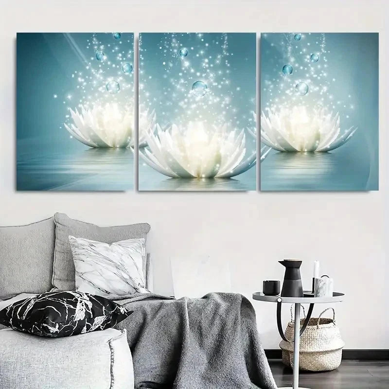 3pcs Tranquil Floral Sparkle Illustration Wall Art Set Canvas Framed 60x90cm - High Quality Print 100% Australian Made Wall Canvas Ready to Hang