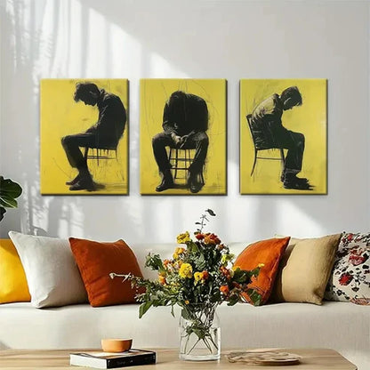 3pcs Urban Expressionism for Man Sitting Perfect  Wall Art Set Canvas Unframed - High Quality Print 100% Australian Made Wall Canvas