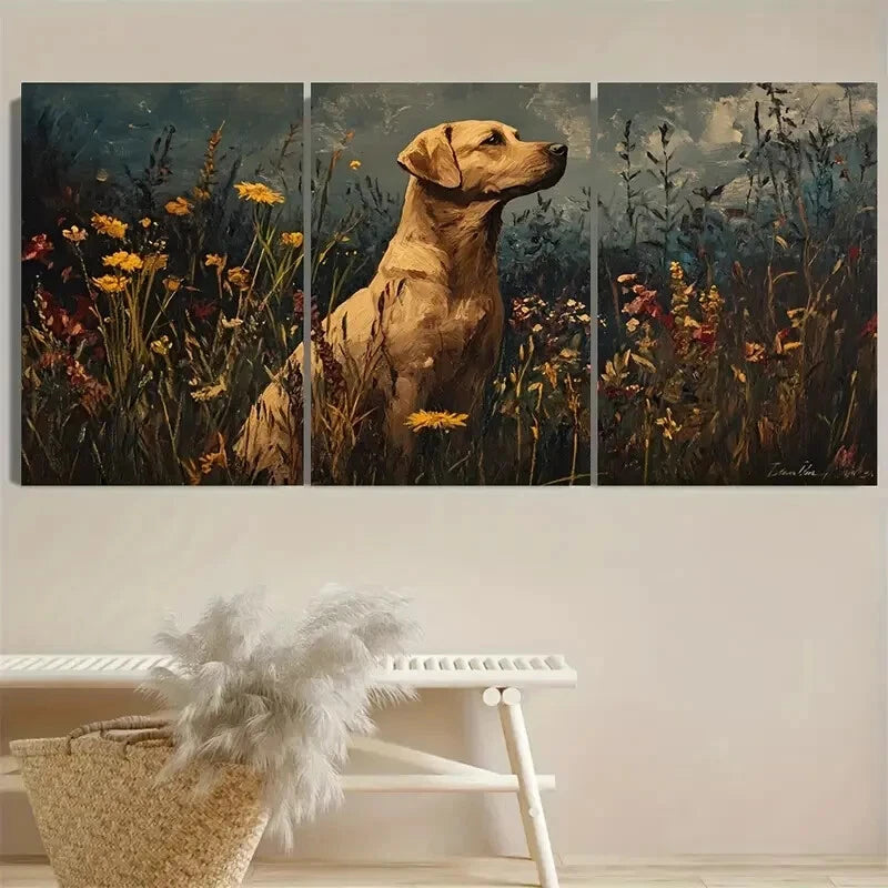 3pcs Moody Dark Wildflower hunting dog Metal Print Ready to Hang Art - Bella Home Decor