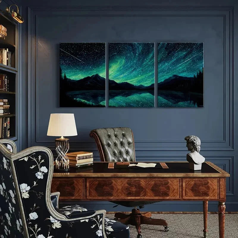 3pcs Starry Night Sky Mountain Landscape Metal Print Ready to Hang Art
