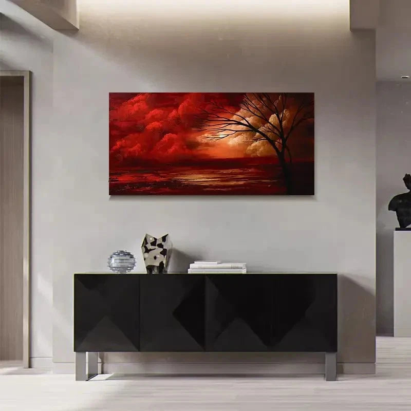 Red Cloudy Landscape Wall Art Canvas Office Home Room Framed 120x60cm