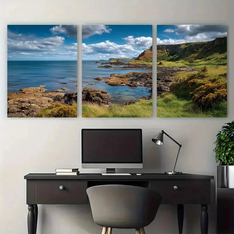 3pcs Cullen Beach Scotland Illustration Wall Art Set Canvas Framed 40x60cm - High Quality Print 100% Australian Made Wall Canvas Ready to Hang - Bella Home Decor
