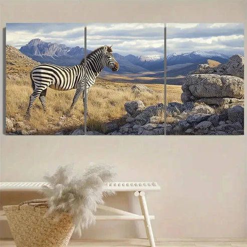 3pcs Mountain Zebra Wall Art Set Canvas Unframed - High Quality Print 100% Australian Made Wall Canvas - Bella Home Decor