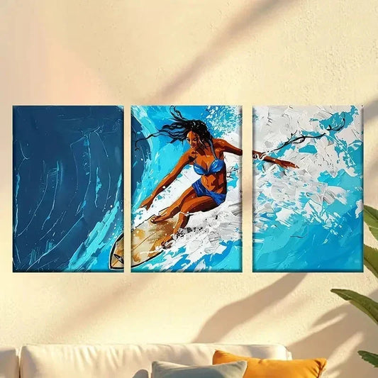3pcs Colorful Brave Wave Rider Wall Art Canvas Unframed - High Quality Print 100% Australian Made Wall Canvas