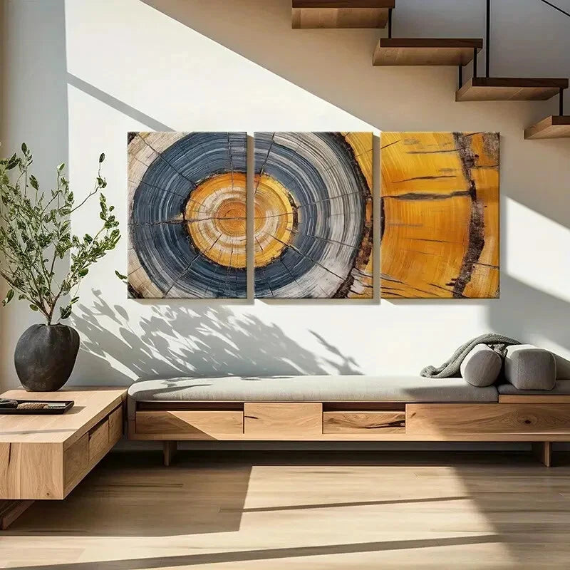 3pcs Circle Art Tree Rings Abstract Art Metal Print Ready to Hang Art - Bella Home Decor