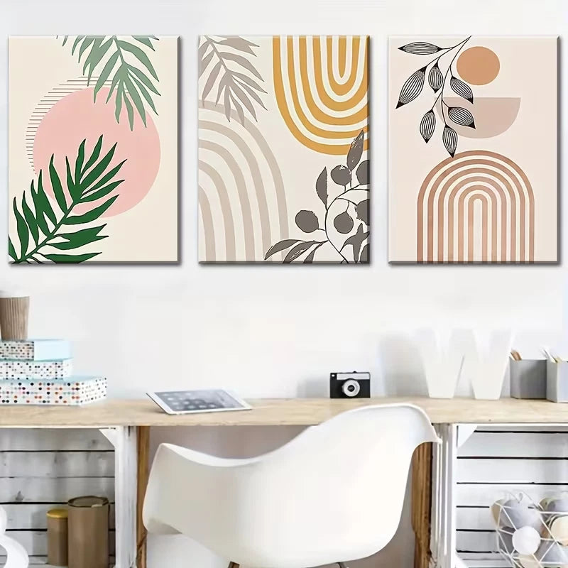 3pcs Geometric Decor with Bohemian Style Lines Metal Print Ready to Hang Art - Bella Home Decor