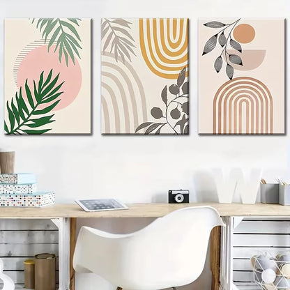 3pcs Geometric Decor with Bohemian Style Lines Metal Print Ready to Hang Art - Bella Home Decor