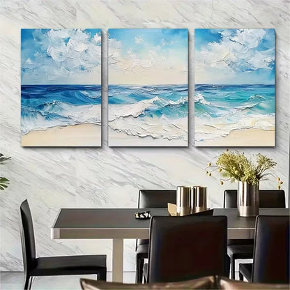3pcs Landscape Oil Painting Oceans Metal Print Ready to Hang Art