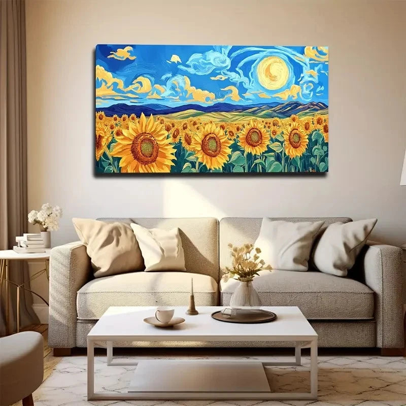 Sunflower And Sunset Wall Art Canvas Office Home Room Framed 120x60cm