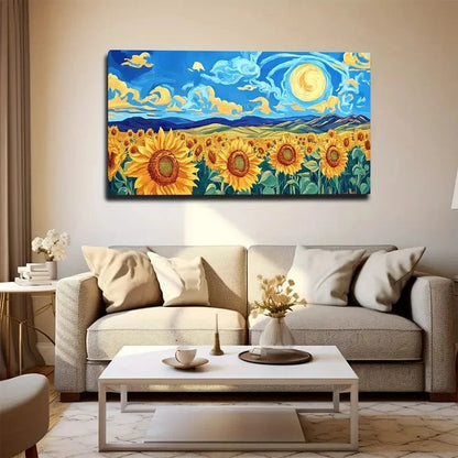 Sunflower And Sunset Wall Art Canvas Office Home Room Framed 120x60cm