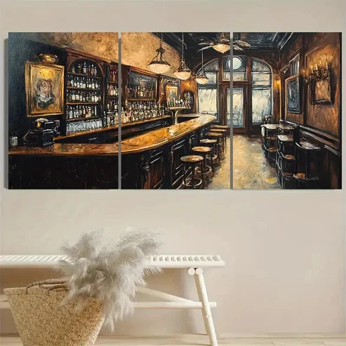 3pcs Vintage Victorian Bar, Old Timey Tavern  Wall Art Set Canvas Unframed - High Quality Print 100% Australian Made Wall Canvas - Bella Home Decor