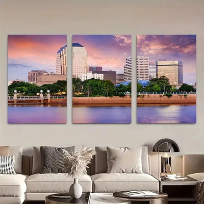3pcs Shreveport, Louisiana Skyline Metal Print Ready to Hang Art
