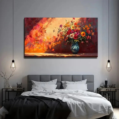 Vibrant Floral Modern Bohemian Wall Art Canvas Office Home Room Framed 120x60cm
