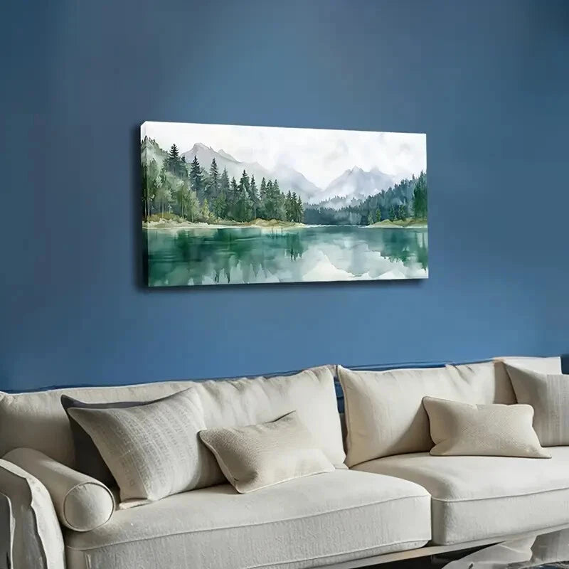 Tranquil Lake Forest Reflection Wall Art Canvas Office Home Room Framed 120x60cm - Bella Home Decor