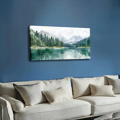 Tranquil Lake Forest Reflection Wall Art Canvas Office Home Room Framed 120x60cm - Bella Home Decor