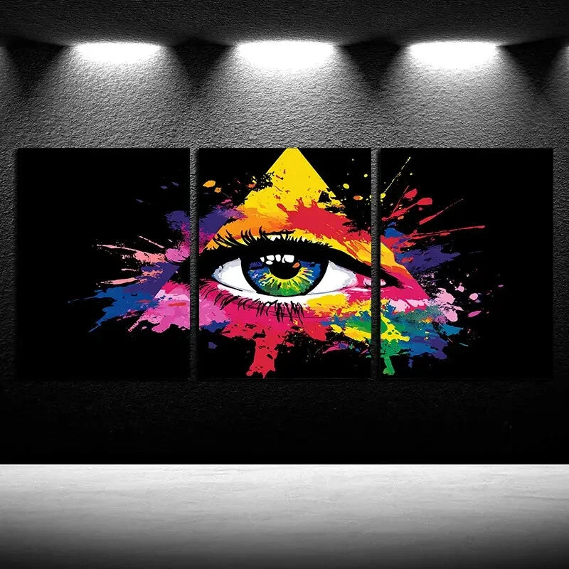3pcs Vibrant Eye with Color Splashes Metal Print Ready to Hang Art