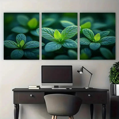 3pcs Bright Green Foliage Nature Photography Metal Print Ready to Hang Art - Bella Home Decor