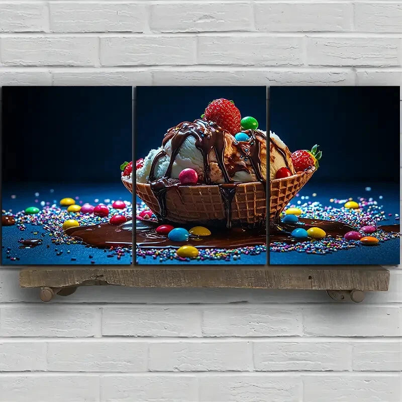 3pcs Delicious Chocolate Ice Cream Metal Print Ready to Hang Art - Bella Home Decor