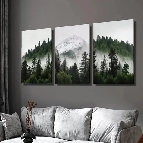 3pcs Forests and Mountains with Rising Mist Wall Art Canvas Unframed - High Quality Print 100% Australian Made Wall Canvas - Bella Home Decor