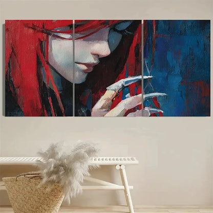 3pcs Anime Girl With Red Hair And Claws Art Wall Art Set Canvas Framed 40x60cm - High Quality Print 100% Australian Made Wall Canvas Ready to Hang - Bella Home Decor