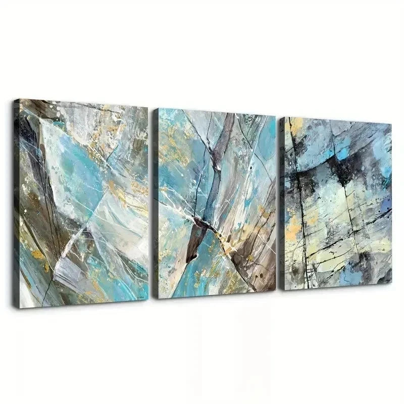 3pcs  Abstract Blue Marble Pattern Wall Art Set Canvas Framed 60x90cm - High Quality Print 100% Australian Made Wall Canvas Ready to Hang - Bella Home Decor