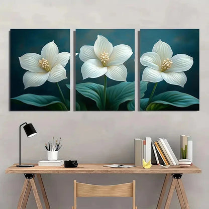 3pcs White Hosta Flower Painting Garden Art Metal Print Ready to Hang Art