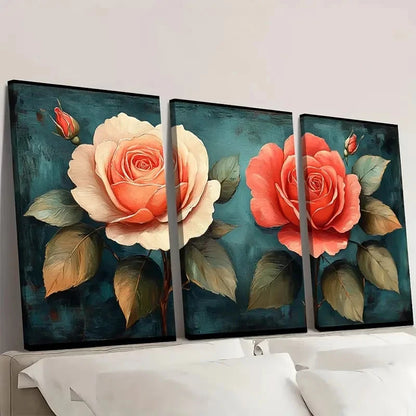 3pcs Roses Painting  Floral Design RT   Wall Art Set Canvas Framed 50x70cm - High Quality Print 100% Australian Made Wall Canvas Ready to Hang - Bella Home Decor