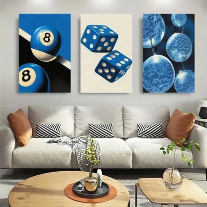 3pcs Billiard Balls, Dice, And a Disco Wall Art Canvas Unframed - High Quality Print 100% Australian Made Wall Canvas - Bella Home Decor