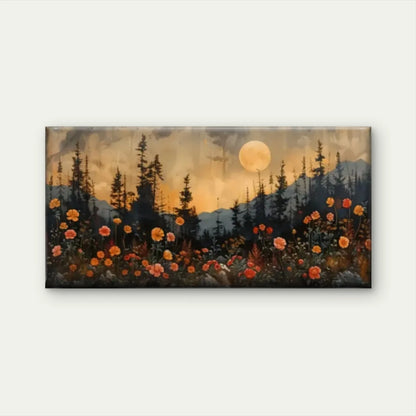 Moon Over Forest Flowers Wall Art Canvas Office Home Room Framed 120x60cm