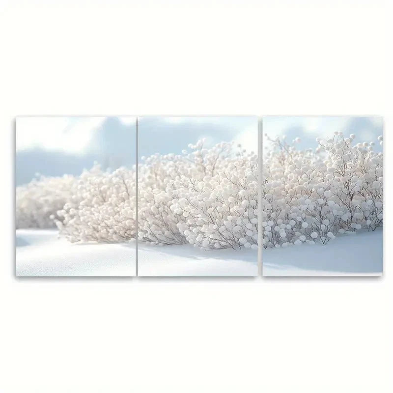 3pcs Elegant White Floral Bush Illustration Wall Art Set Canvas Framed 40x60cm - High Quality Print 100% Australian Made Wall Canvas Ready to Hang