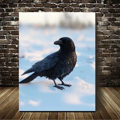Medieval Style Crow on Snow Painting  40x60cm Metal Print Ready to Hang - Bella Home Decor