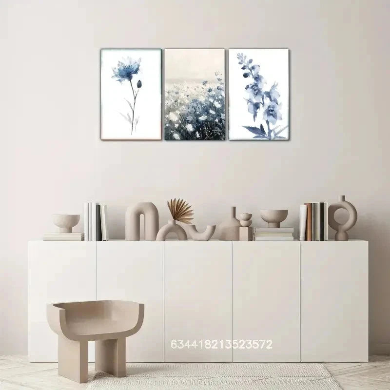 3pcs Blue Wall Art Poster Impressionist Art Metal Print Ready to Hang Art - Bella Home Decor