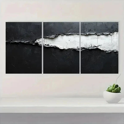 3pcs Black and White Abstract Texture Metal Print Ready to Hang Art - Bella Home Decor