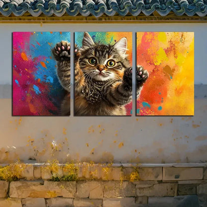 3pcs Vibrant Charming Cat & Hand Design Metal Print Ready to Hang Art - Bella Home Decor