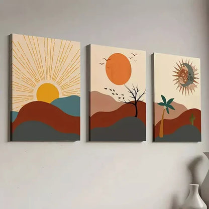 3pcs Bohemian Modern Abstract Landscape    Art Set Canvas Unframed - High Quality Print 100% Australian Made Wall Canvas - Bella Home Decor