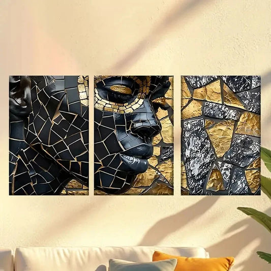 3pcs Black And Golden Mask Wall Art Set Canvas Framed 40x60cm - High Quality Print 100% Australian Made Wall Canvas Ready to Hang