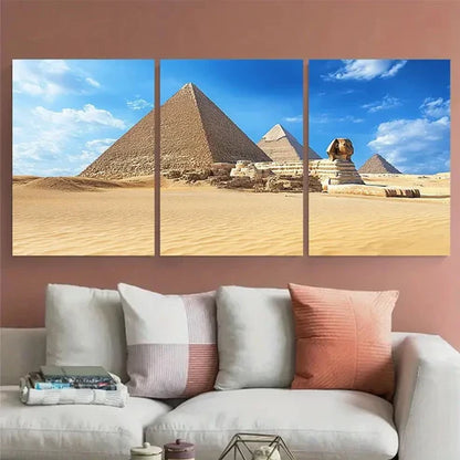 3pcs GIZA PYRAMIDS Sphinx Landmark   Wall Art Set Canvas Unframed - High Quality Print 100% Australian Made Wall Canvas - Bella Home Decor