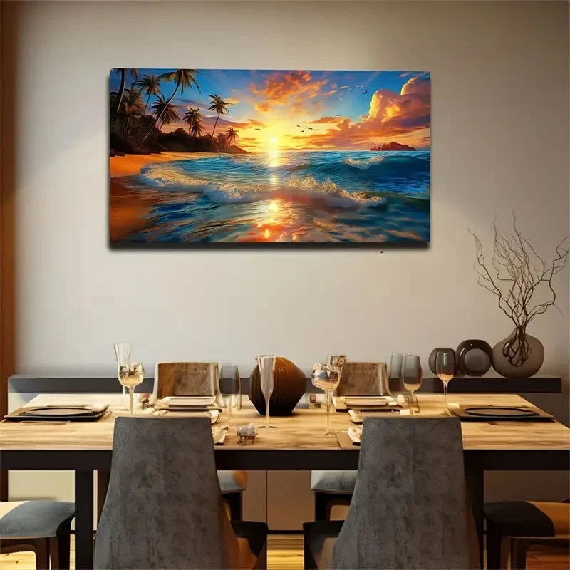 Boho-Chic Seaside Landscape Wall Art Canvas Office Home Room Framed 120x60cm
