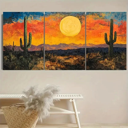 3pcs Western Sunset Desert Landscape Wall Art Set Canvas Framed 50x70cm - High Quality Print 100% Australian Made Wall Canvas Ready to Hang - Bella Home Decor