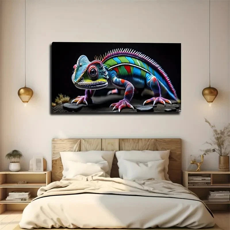 Colorful Chameleon Exotic Décor Wall Art Canvas Office Home Room Framed 120x60cm