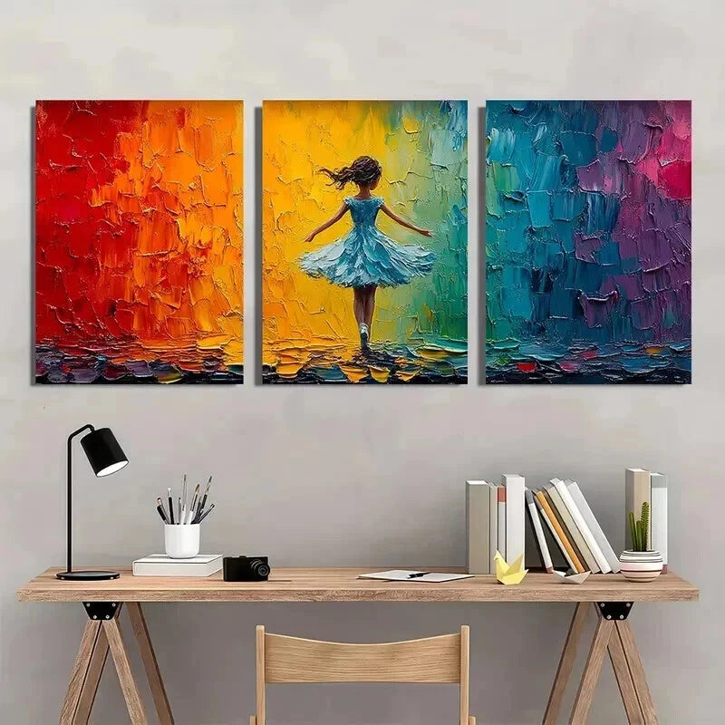 3pcs Cute Little Ballerina Abstract Girl Wall Art Set Canvas Framed 40x60cm - High Quality Print 100% Australian Made Wall Canvas Ready to Hang - Bella Home Decor