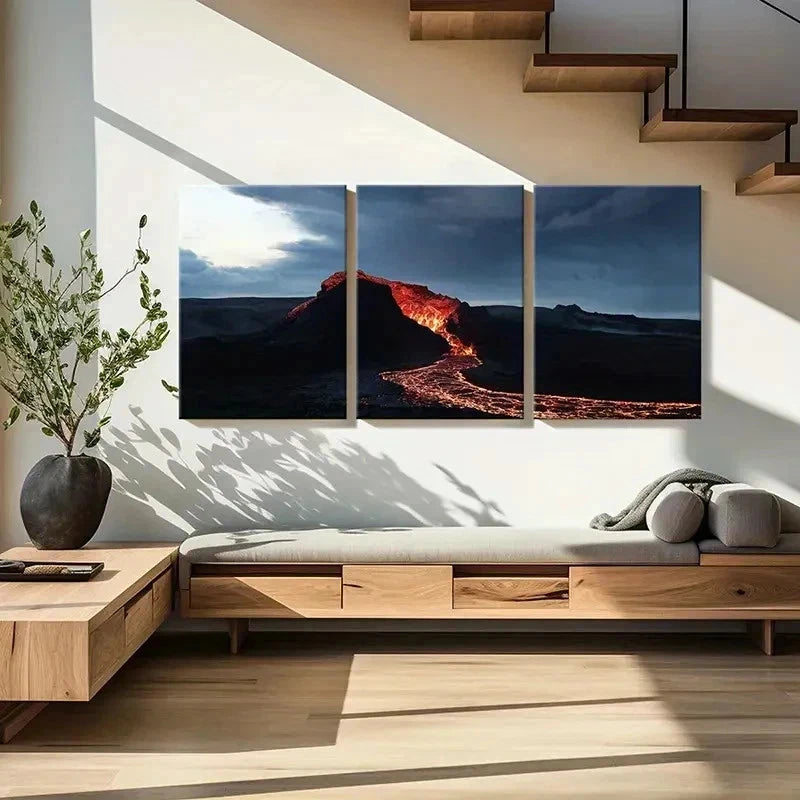 3pcs Dramatic Volcano & Lava Landscape Wall Art Set Canvas Framed 50x70cm - High Quality Print 100% Australian Made Wall Canvas Ready to Hang - Bella Home Decor