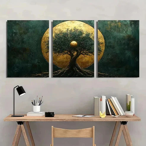 3pcs Olive Green & Golden Norse Mythology Decor Wall Art Set Canvas Unframed - High Quality Print 100% Australian Made Wall Canvas