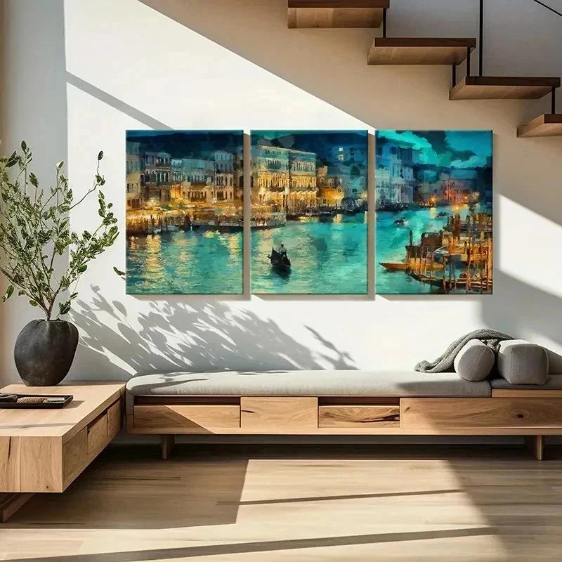 3pcs A City On The Water Italy Venice Wall Art Set Canvas Framed 60x90cm - High Quality Print 100% Australian Made Wall Canvas Ready to Hang - Bella Home Decor