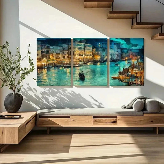 3pcs A City On The Water Italy Venice Wall Art Set Canvas Framed 60x90cm - High Quality Print 100% Australian Made Wall Canvas Ready to Hang