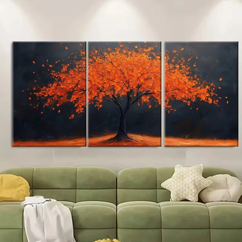 3pcs Abstract Orange Tree Metal Print Ready to Hang Art - Bella Home Decor